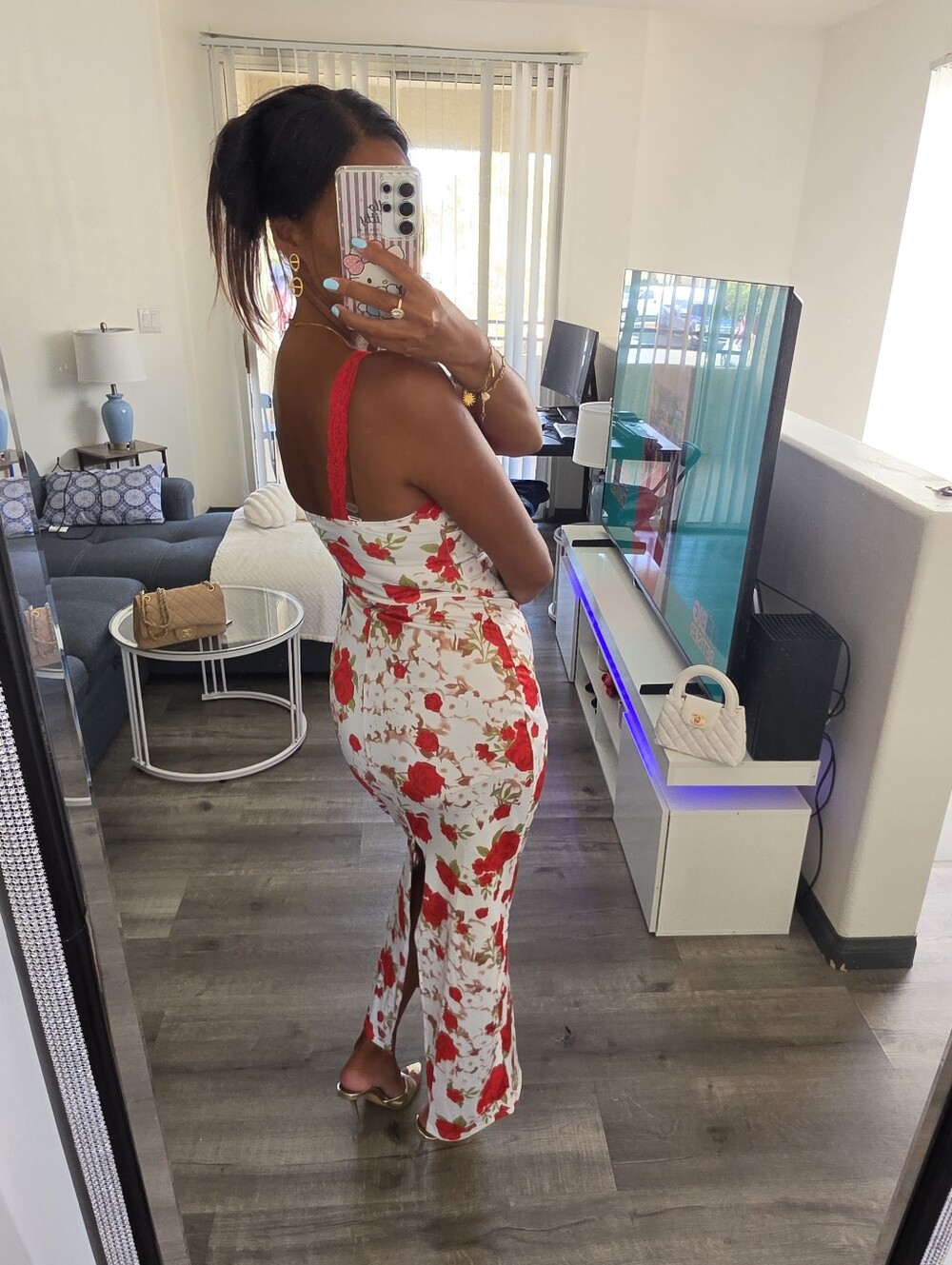 Floral Red and White Slip Midi Dress - Women - Picture 17 of 17